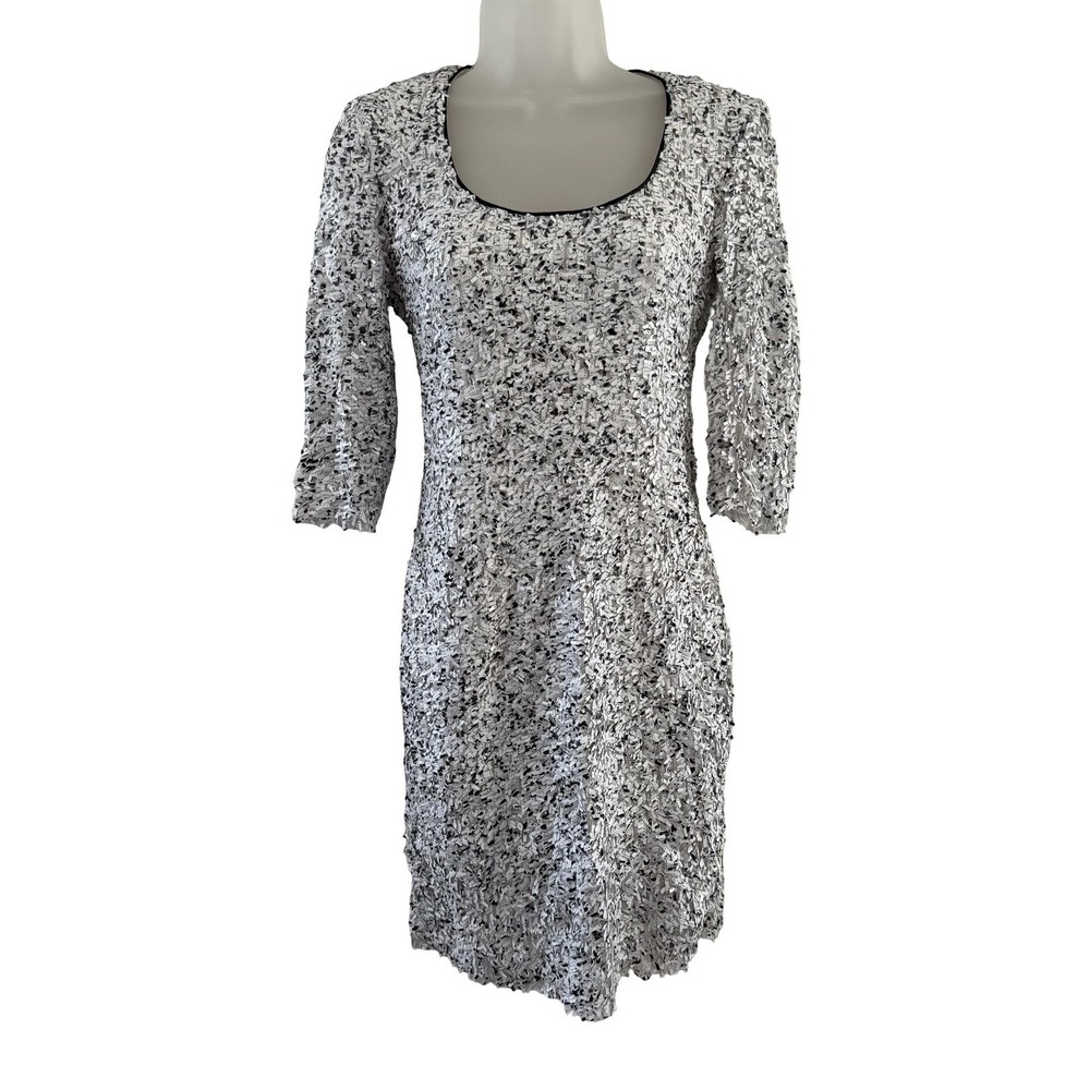 Gomez-Gracia‎ Dress Womens 12 Silver Sequin Scoop Neck 3/4 Sleeve Bodycon Party
